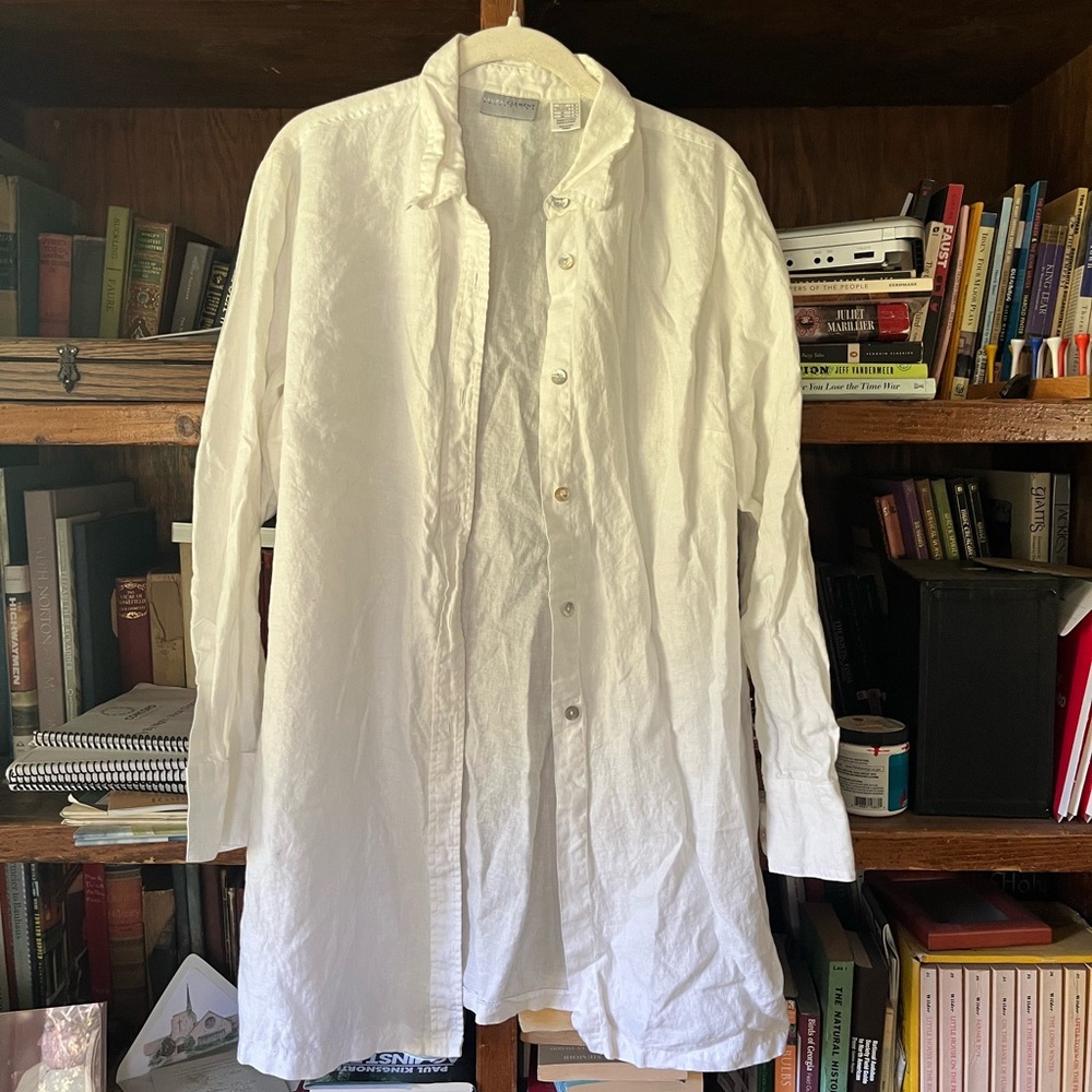 Long Linen White Button-Up